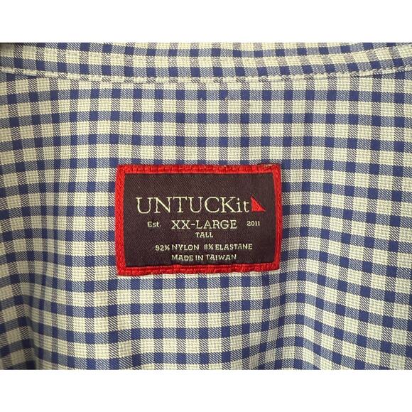 UNTUCKit Cagliari Collared Short Sleeve Button Up Blue Micro-Checker Tall-XXL - Picture 3 of 5